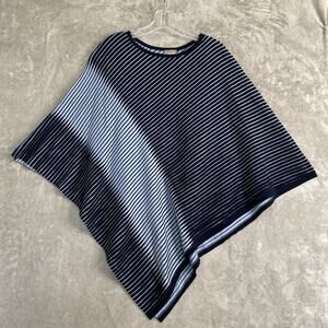 NEW Chico's Small / Medium Anniversary Knit Pleated Poncho Midnight Blue Cotton